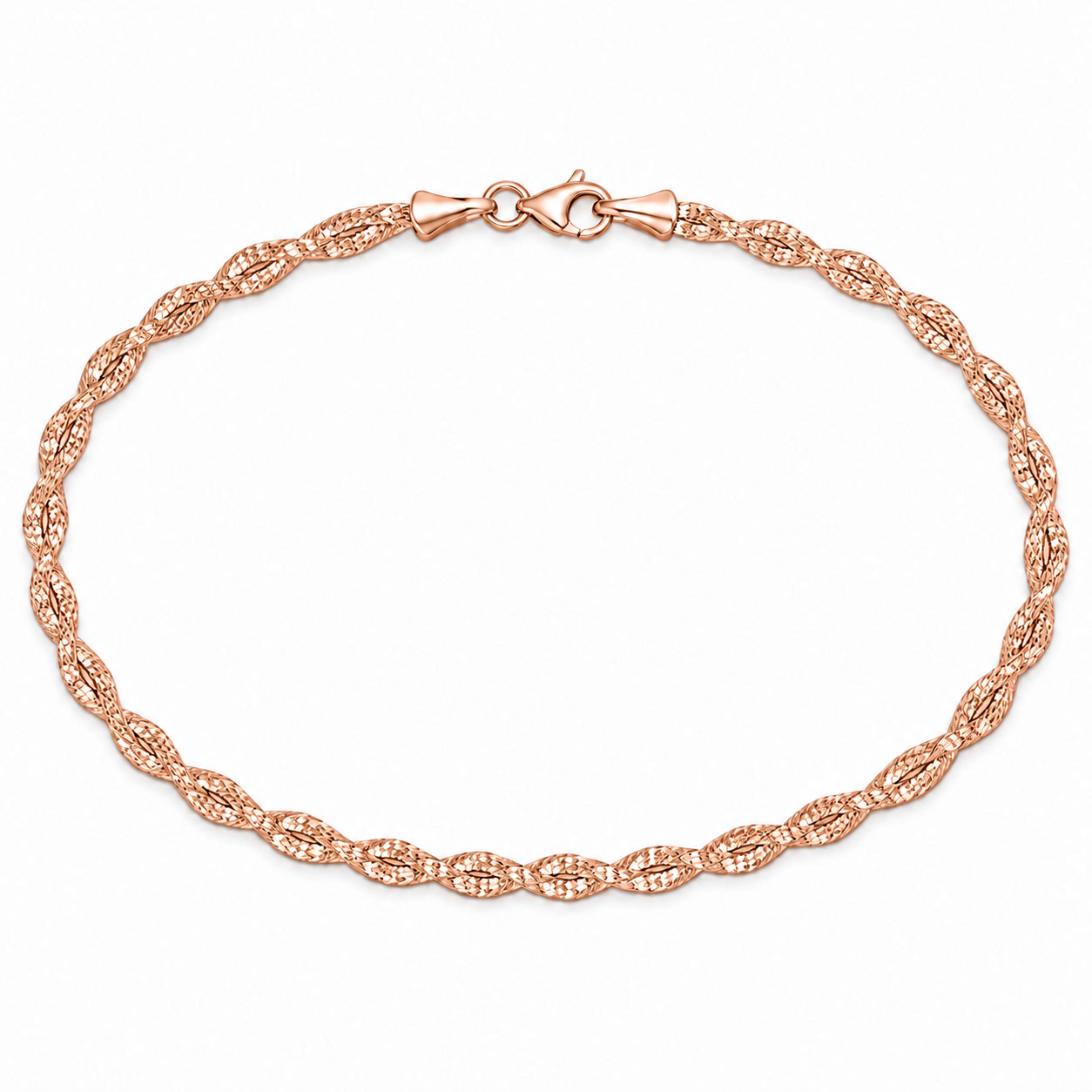 925 Sterling Silver Women's Rose Gold Twisted Link Anklet - Image 1