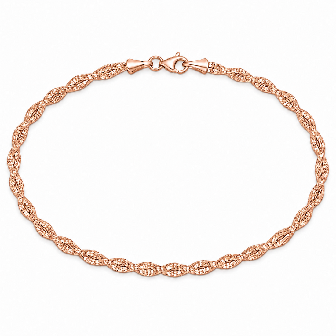 925 Sterling Silver Women's Rose Gold Twisted Link Anklet - Image 1