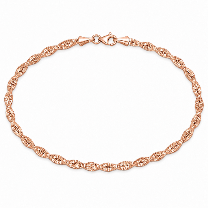 925 Sterling Silver Women's Rose Gold Twisted Link Anklet - Image 1