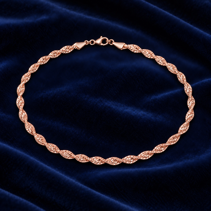 925 Sterling Silver Women's Rose Gold Twisted Link Anklet - Image 2