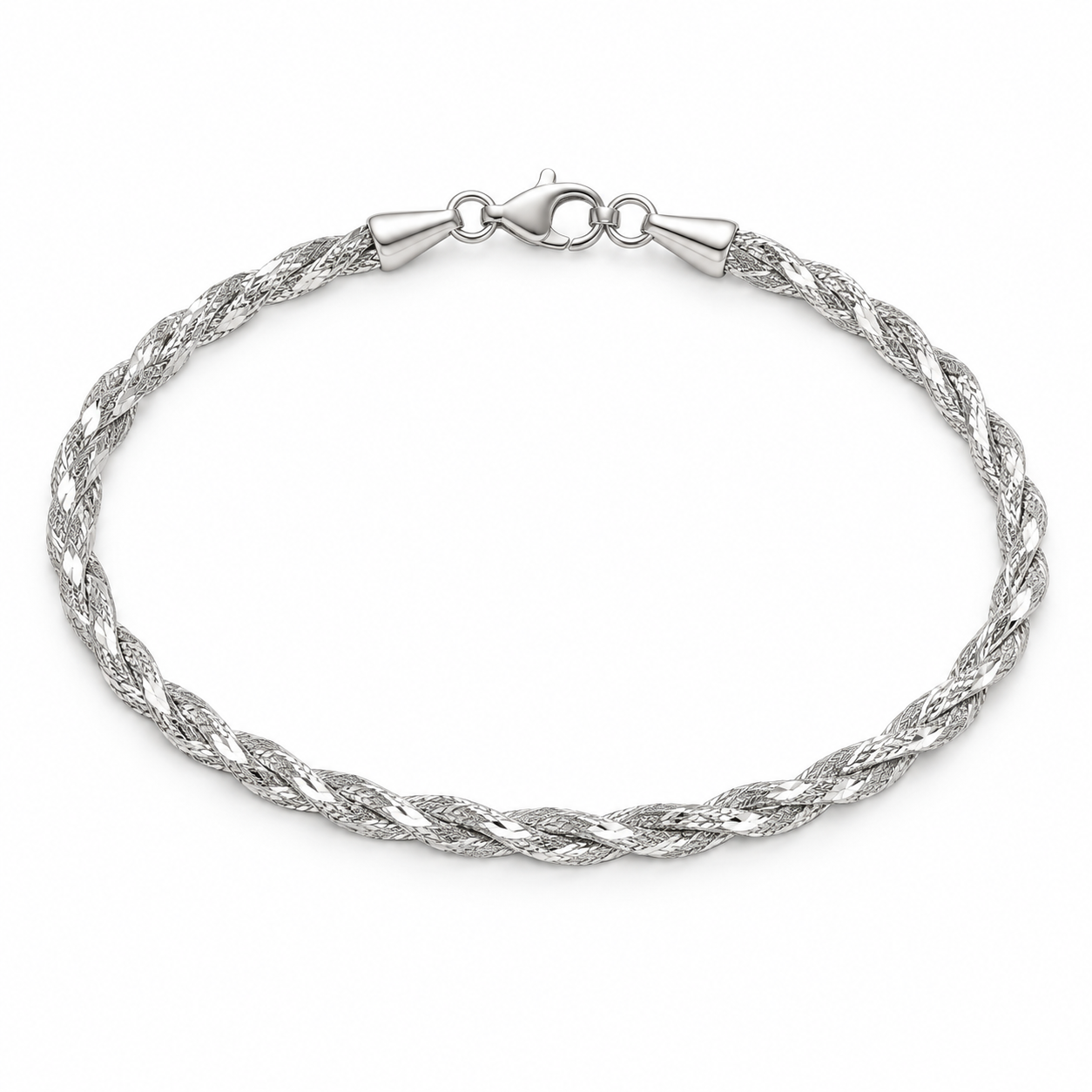 925 Sterling Silver Women's Silver Twisted Rope Link Anklet - Image 1
