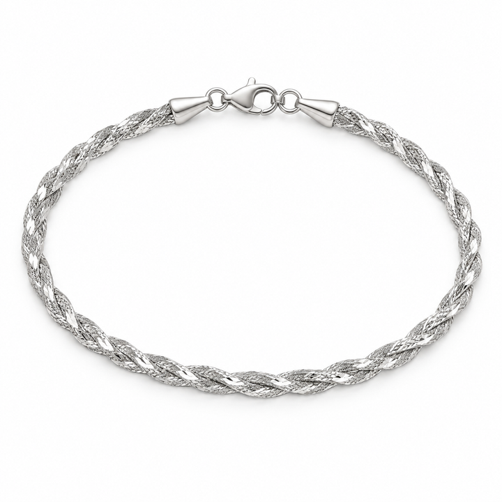 925 Sterling Silver Women's Silver Twisted Rope Link Anklet - Image 1