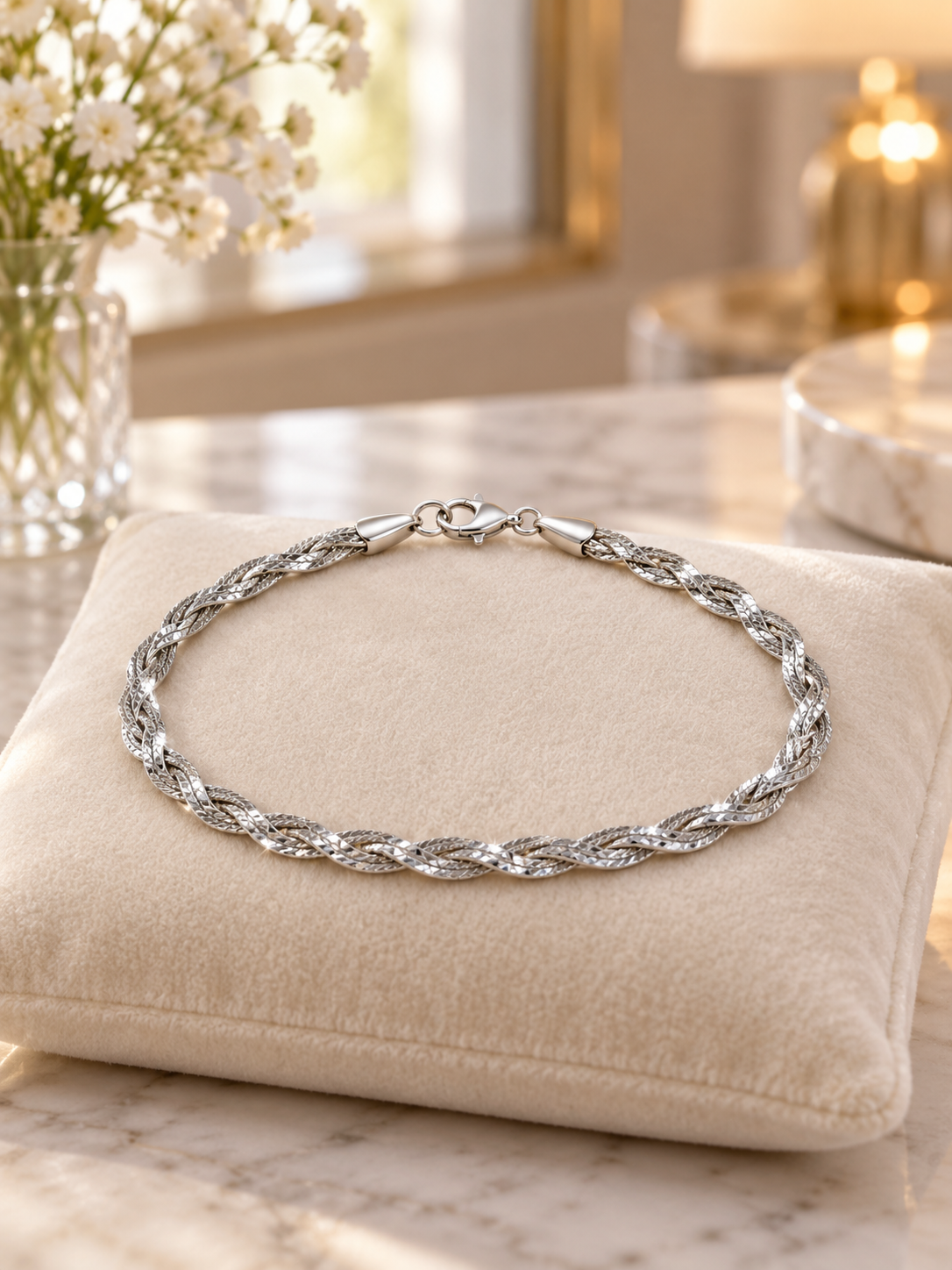 925 Sterling Silver Women's Silver Twisted Rope Link Anklet - Image 3