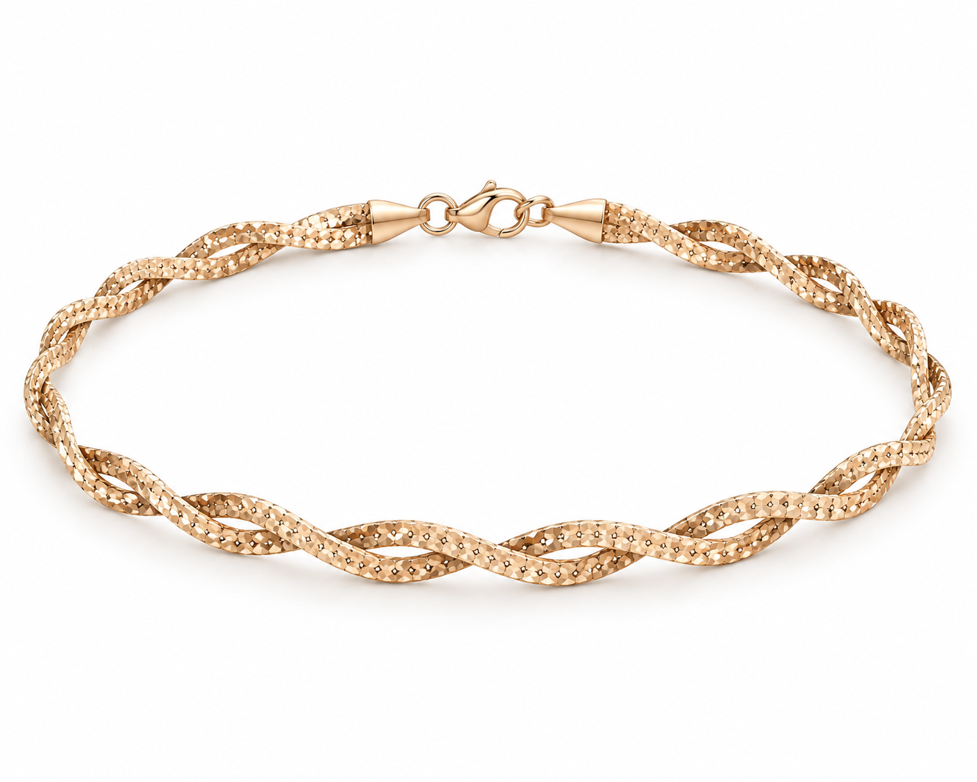 925 Sterling Silver Women's Rose Gold Marquise Twist Link Anklet - Image 1