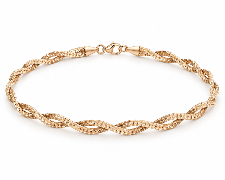 925 Sterling Silver Women's Rose Gold Marquise Twist Link Anklet - Image 1