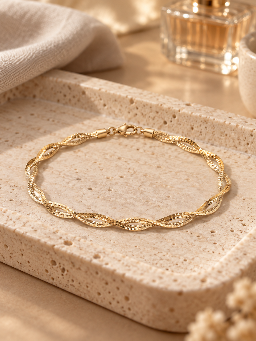 925 Sterling Silver Women's Rose Gold Marquise Twist Link Anklet - Image 3