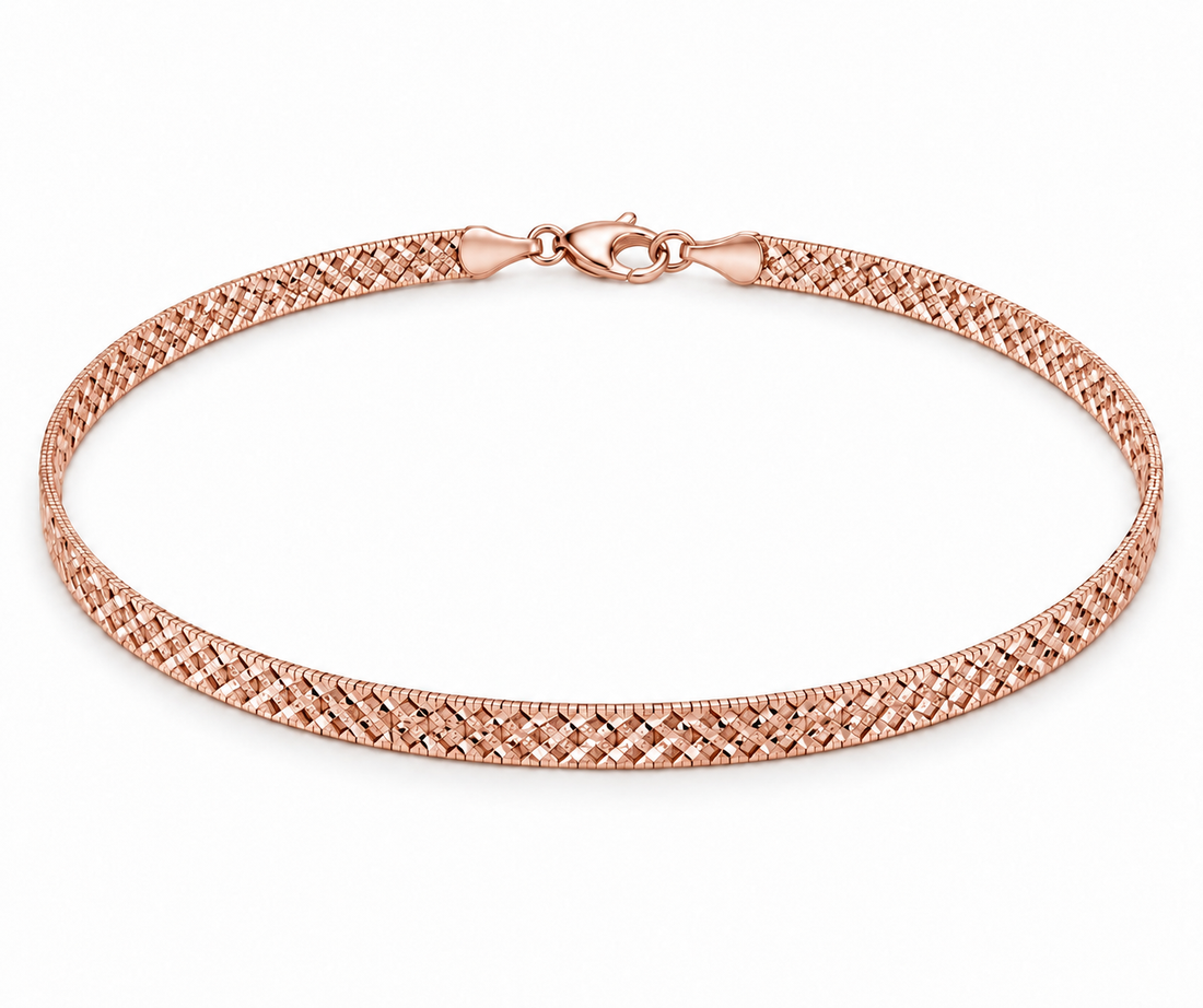 925 Sterling Silver Women's Rose Gold Snake Mesh Anklet - Image 1