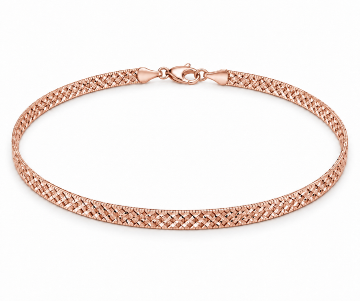 925 Sterling Silver Women's Rose Gold Snake Mesh Anklet - Image 1