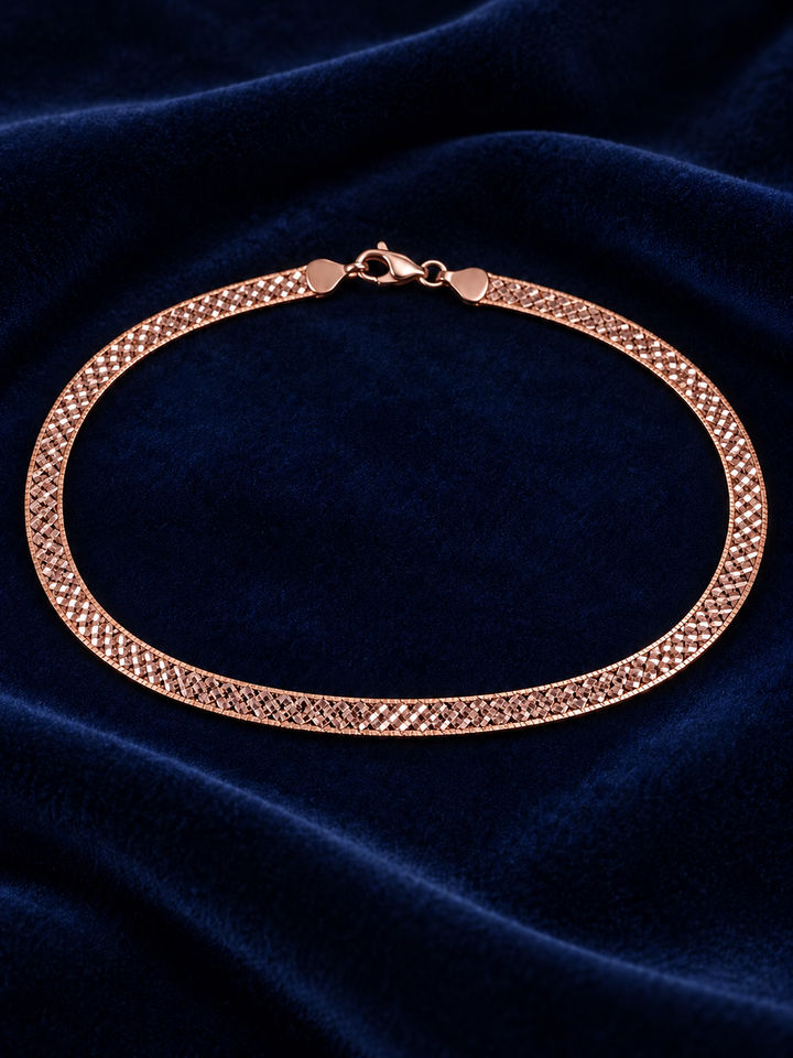 925 Sterling Silver Women's Rose Gold Snake Mesh Anklet - Image 2
