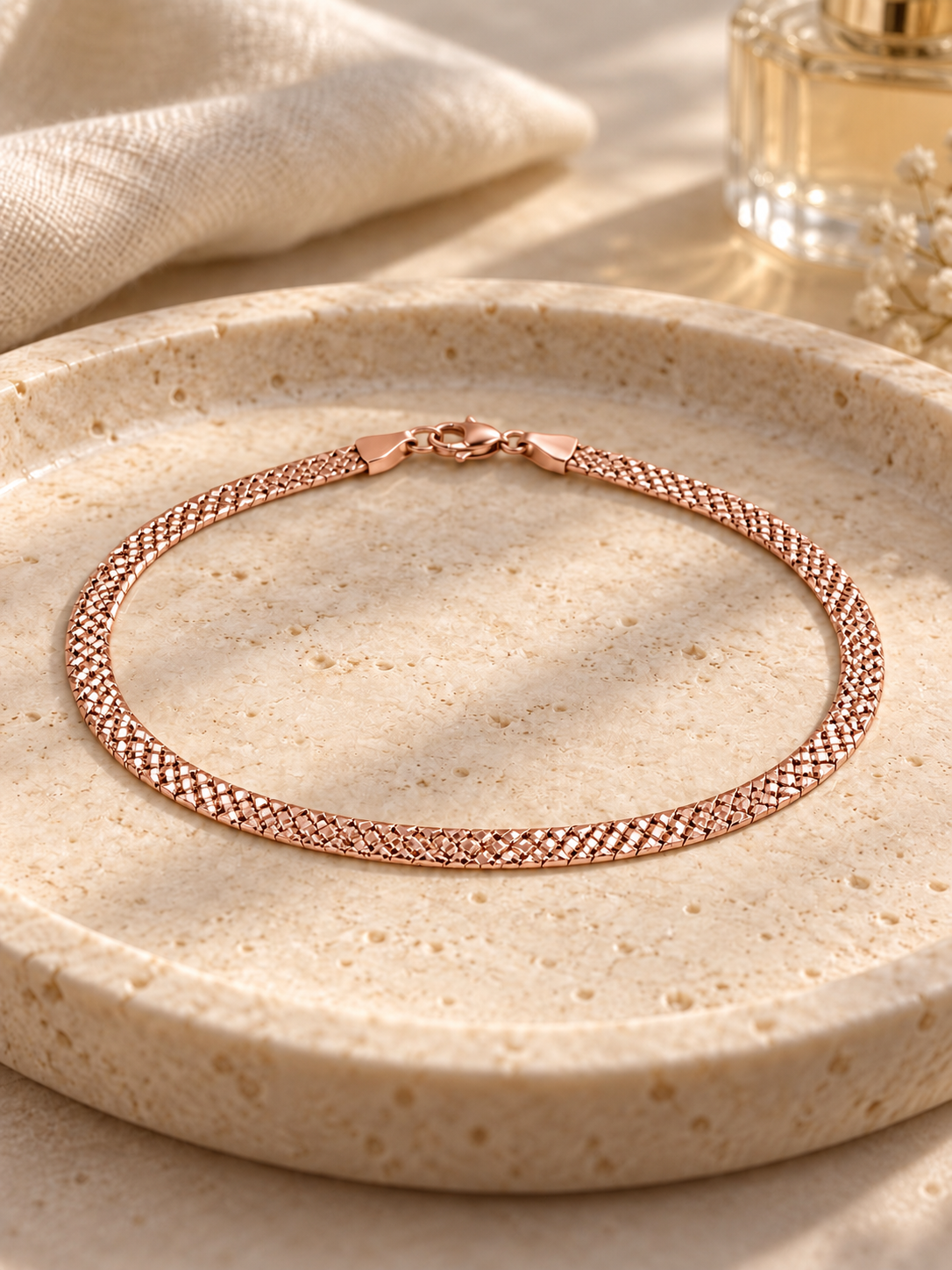 925 Sterling Silver Women's Rose Gold Snake Mesh Anklet - Image 3