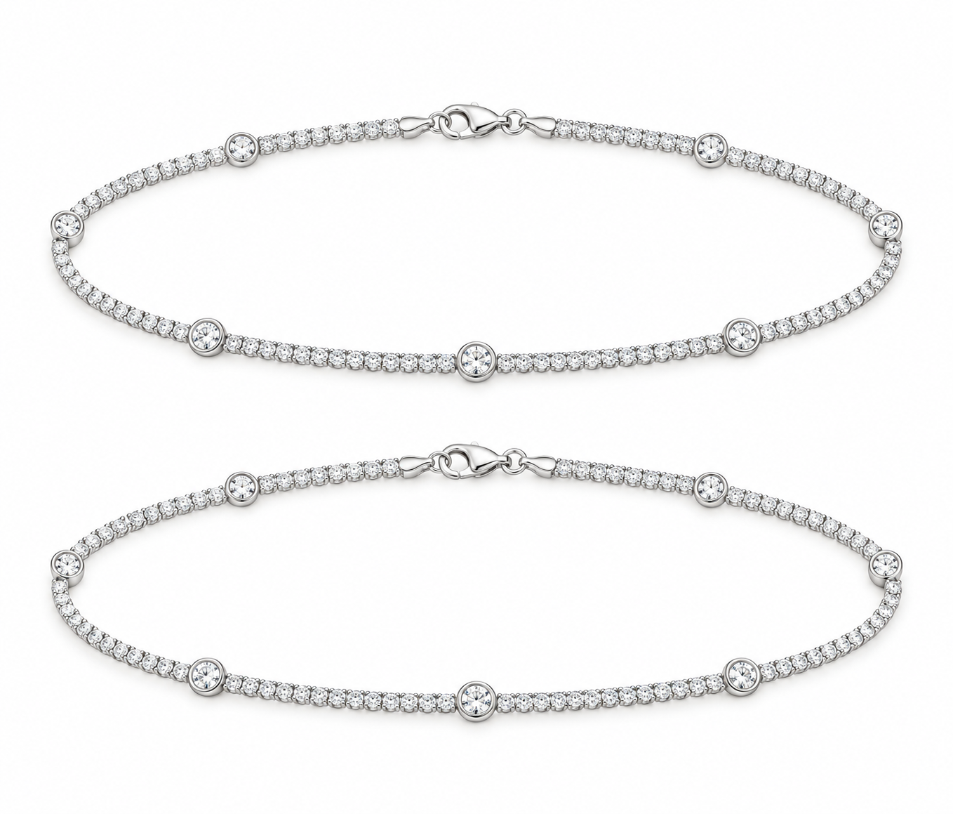 925 Sterling Silver Women's Silver Beaded Tennis Anklet - Image 1