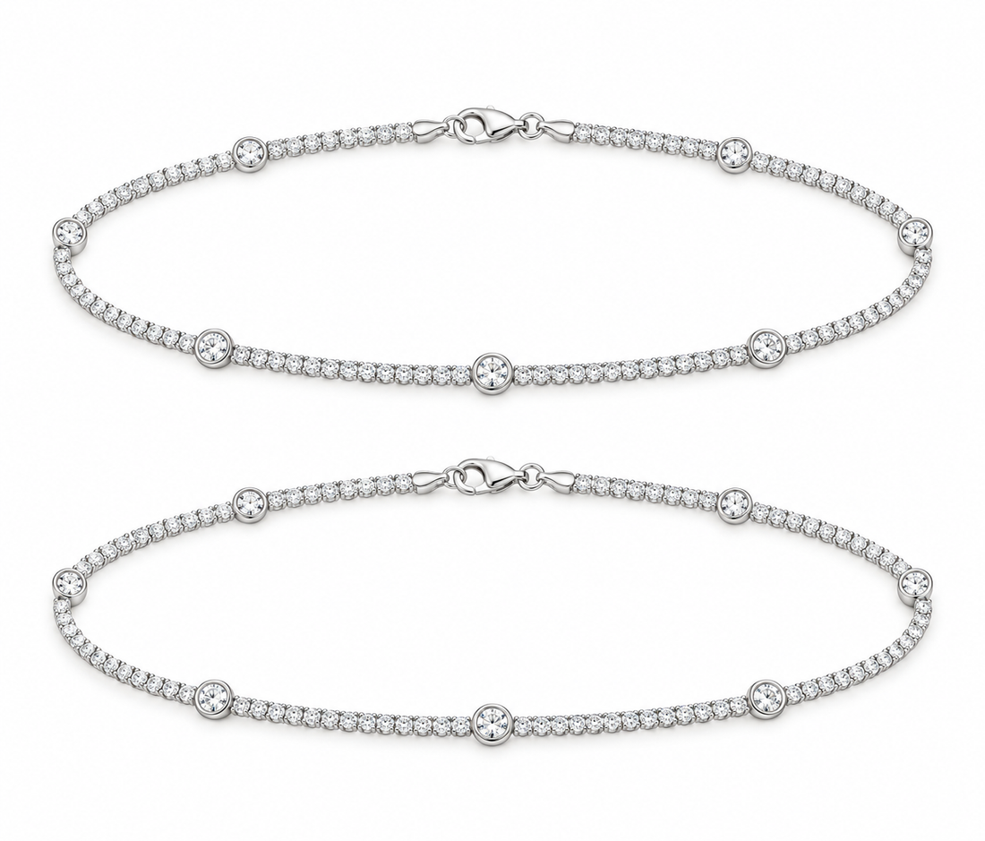 925 Sterling Silver Women's Silver Beaded Tennis Anklet - Image 1