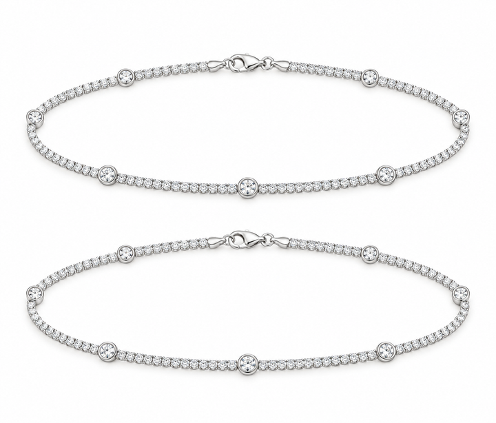 925 Sterling Silver Women's Silver Beaded Tennis Anklet - Image 1