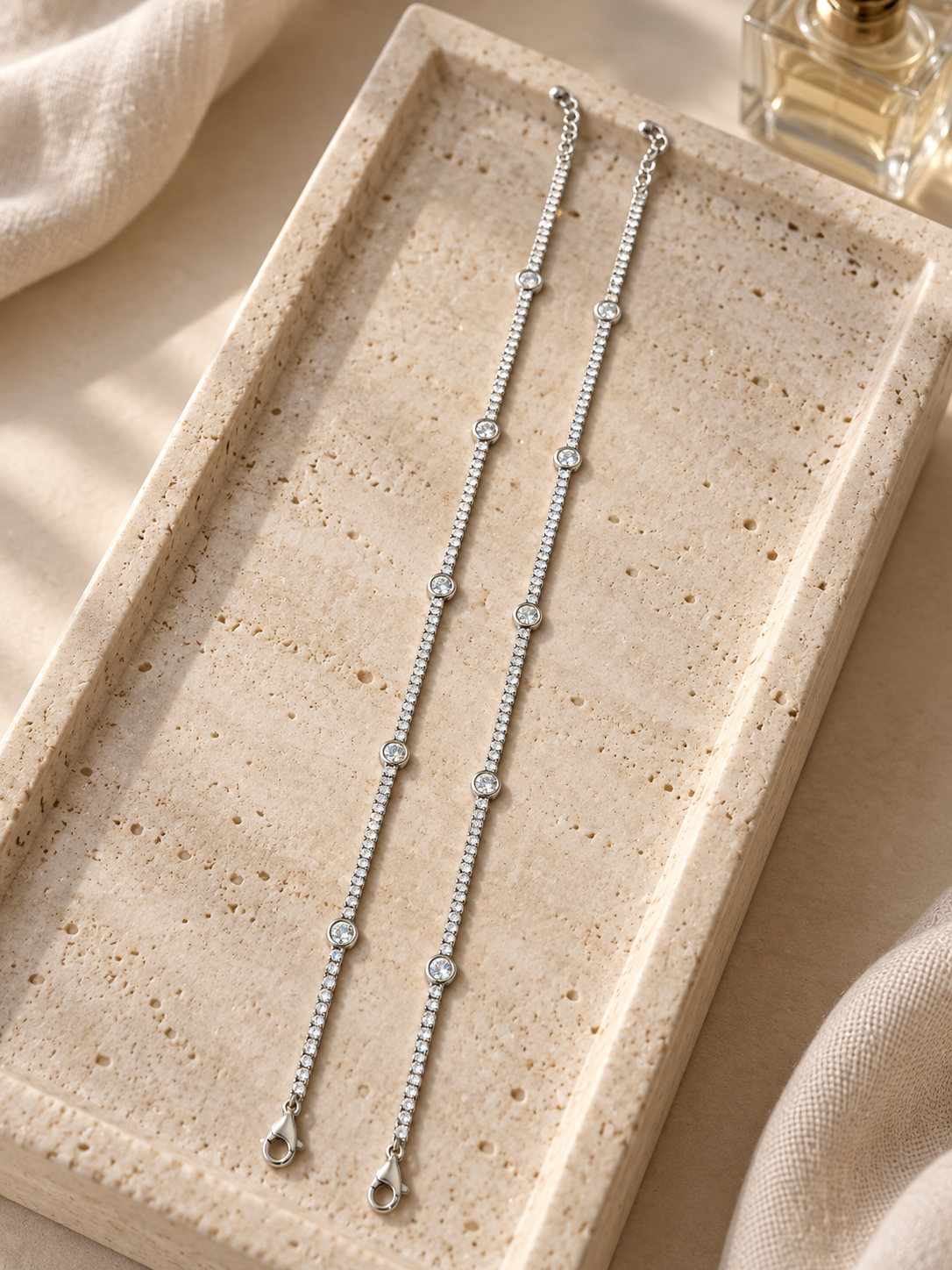 925 Sterling Silver Women's Silver Beaded Tennis Anklet - Image 3