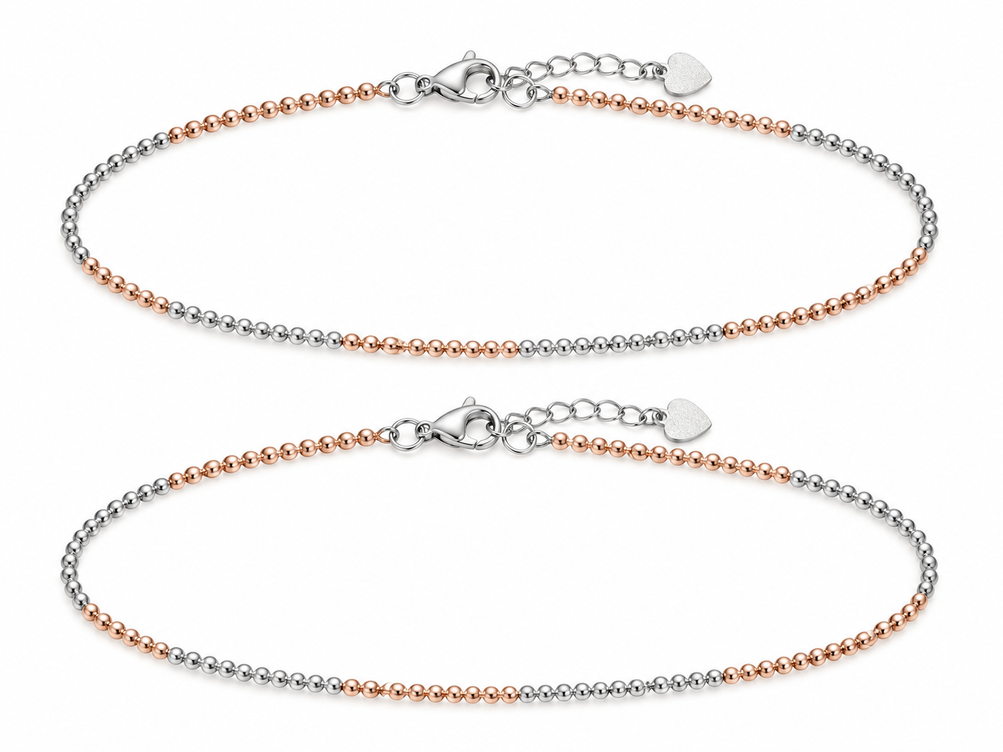 925 Sterling Silver Women's Two-Tone Italian Beaded Anklet - Image 1