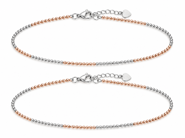 925 Sterling Silver Women's Two-Tone Italian Beaded Anklet - Image 1