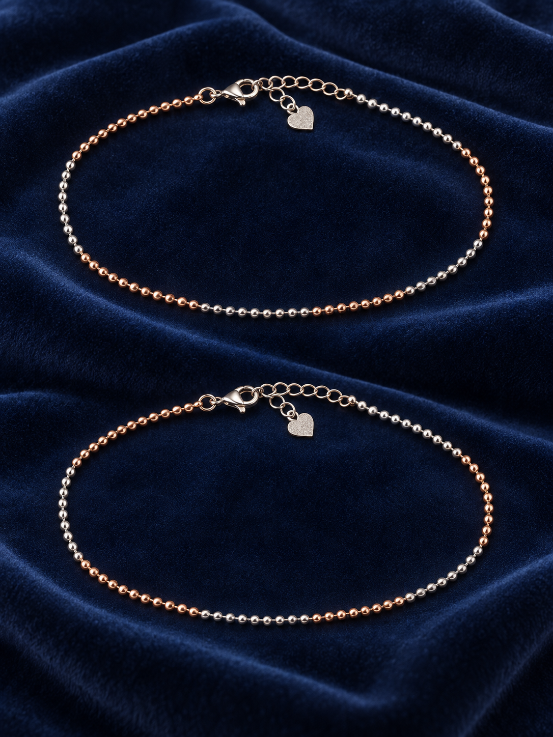 925 Sterling Silver Women's Two-Tone Italian Beaded Anklet - Image 2