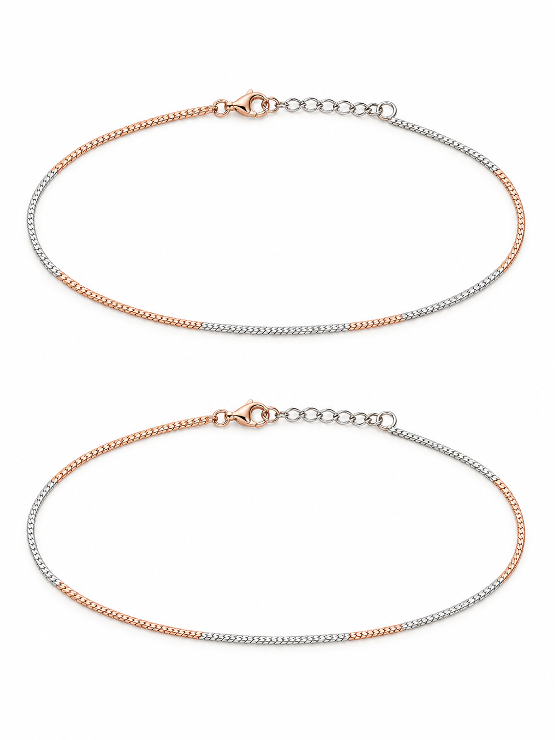 925 Sterling Silver Women's Two-Tone Minimal Italian Anklet - Image 1