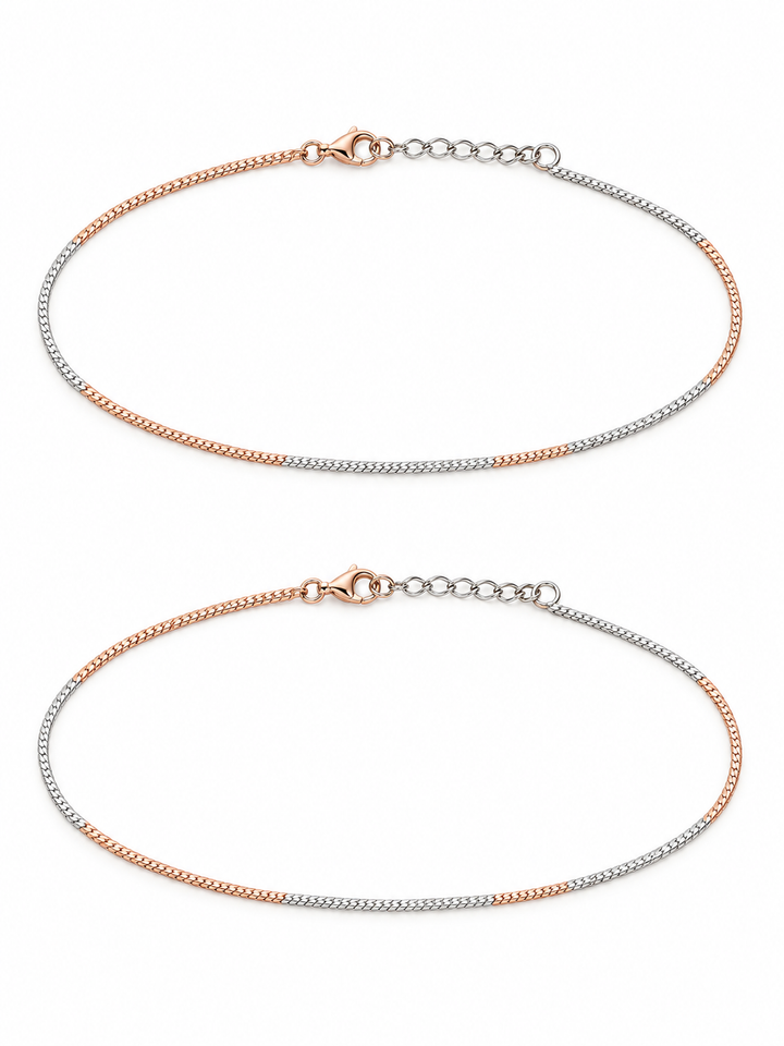 925 Sterling Silver Women's Two-Tone Minimal Italian Anklet - Image 1