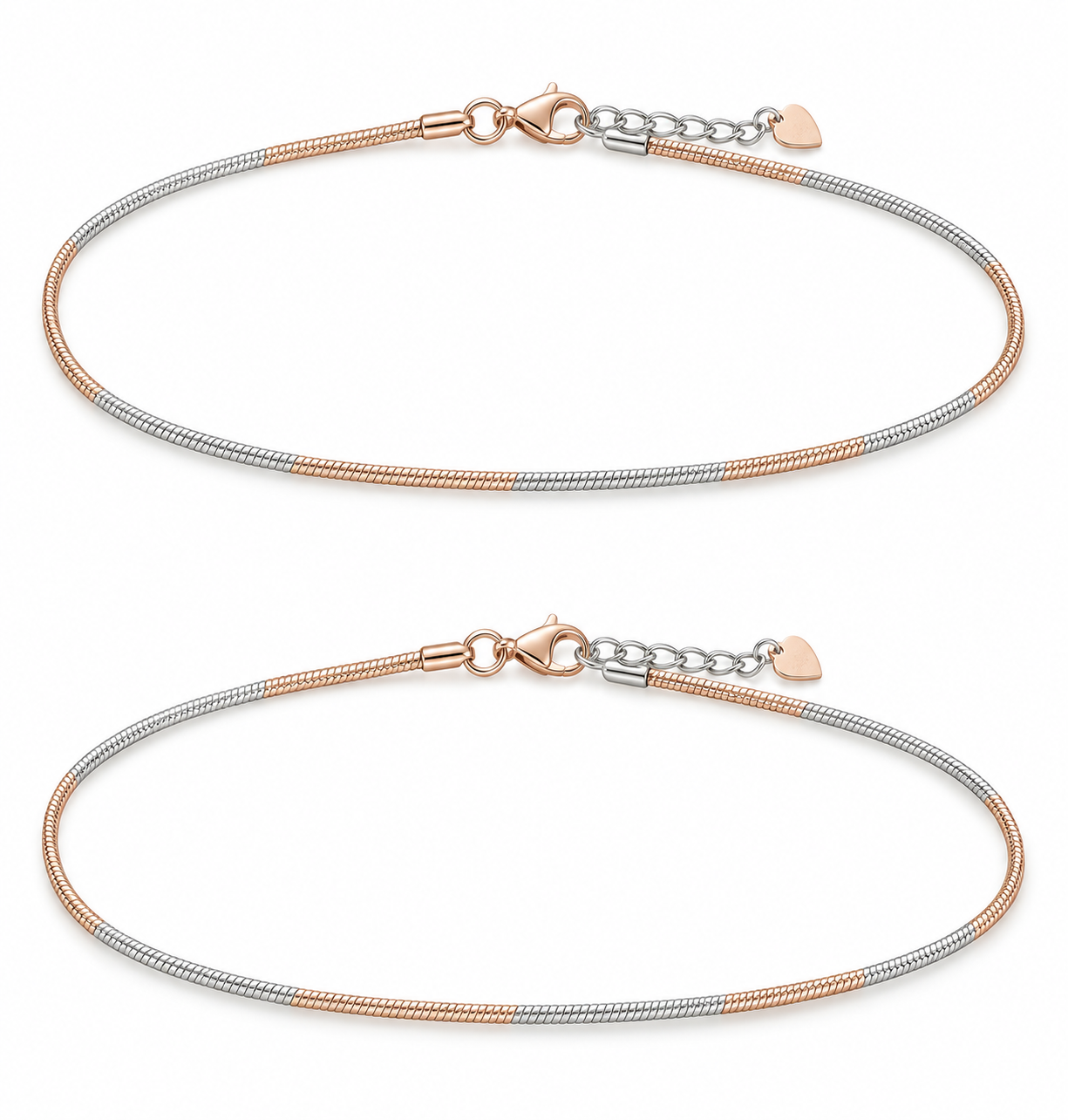925 Sterling Silver Women's Two-Tone Slim Italian Anklet - Image 1