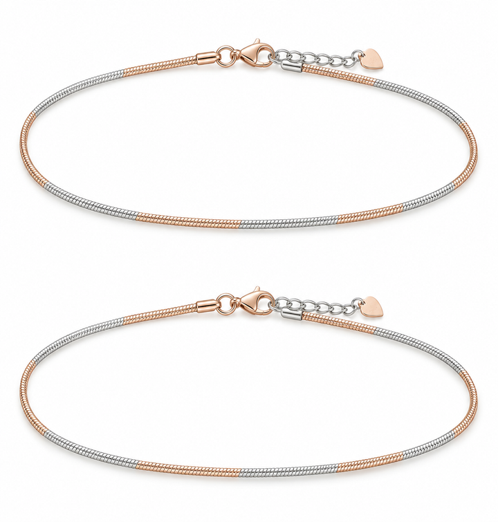 925 Sterling Silver Women's Two-Tone Slim Italian Anklet - Image 1