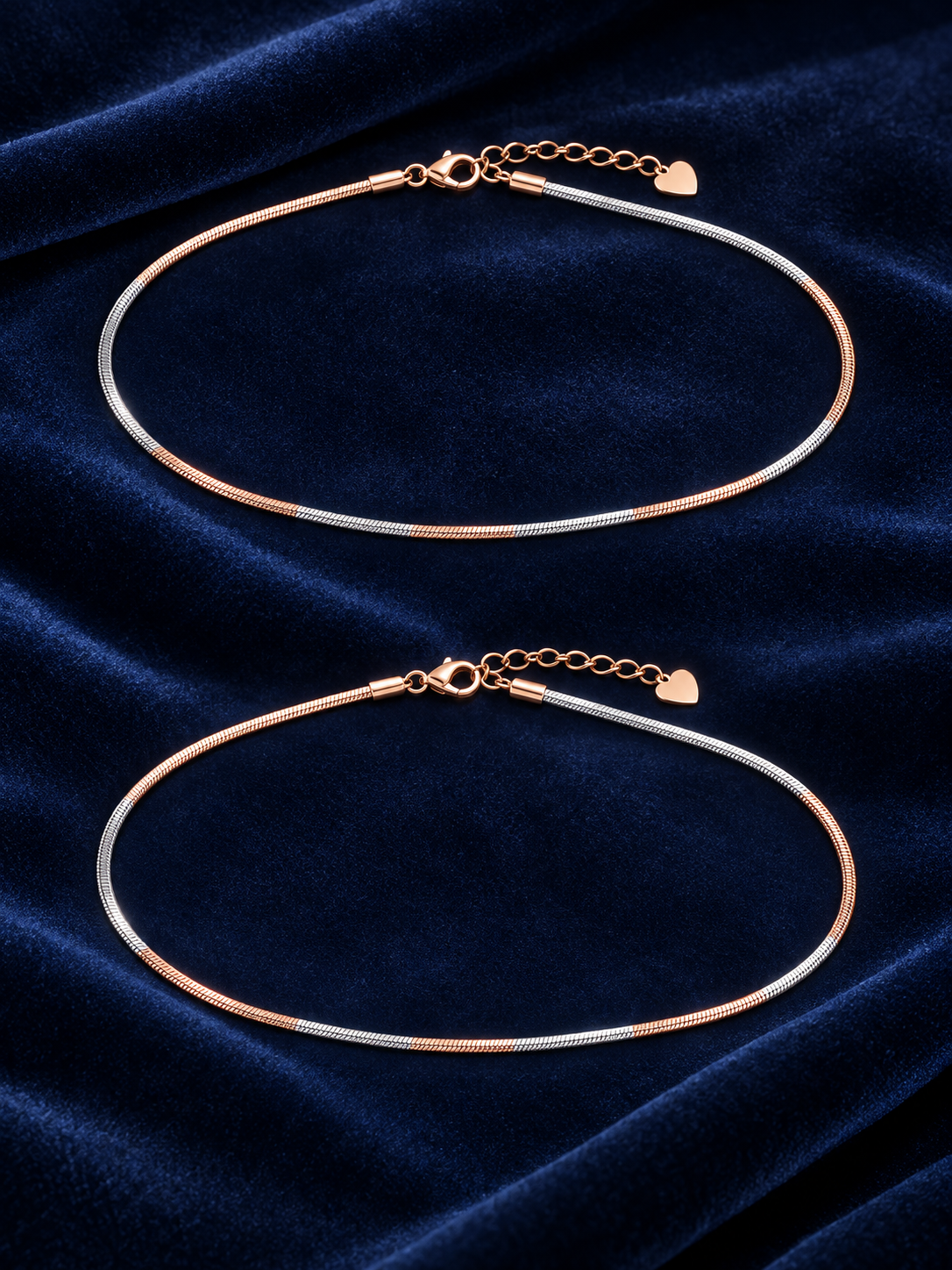 925 Sterling Silver Women's Two-Tone Slim Italian Anklet - Image 2