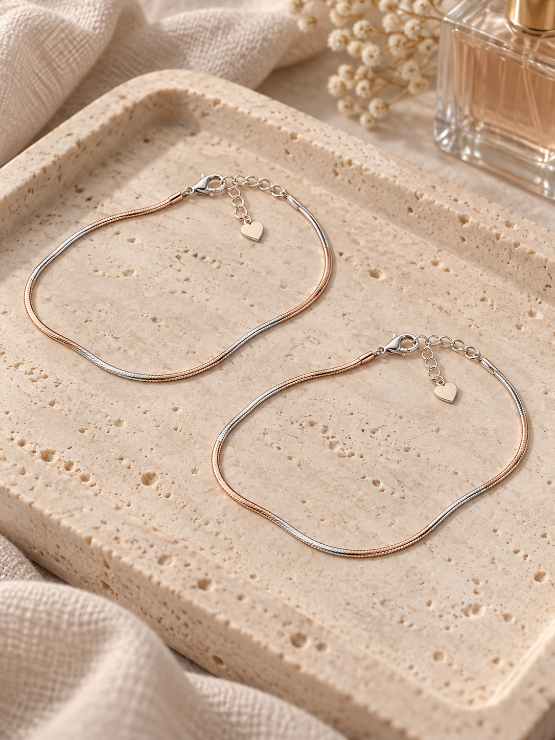 925 Sterling Silver Women's Two-Tone Slim Italian Anklet - Image 3