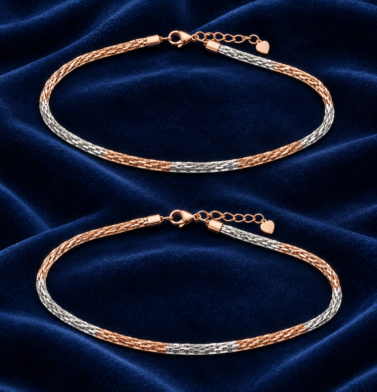 925 Sterling Silver Women's Two-Tone Braided Italian Anklet - Image 2