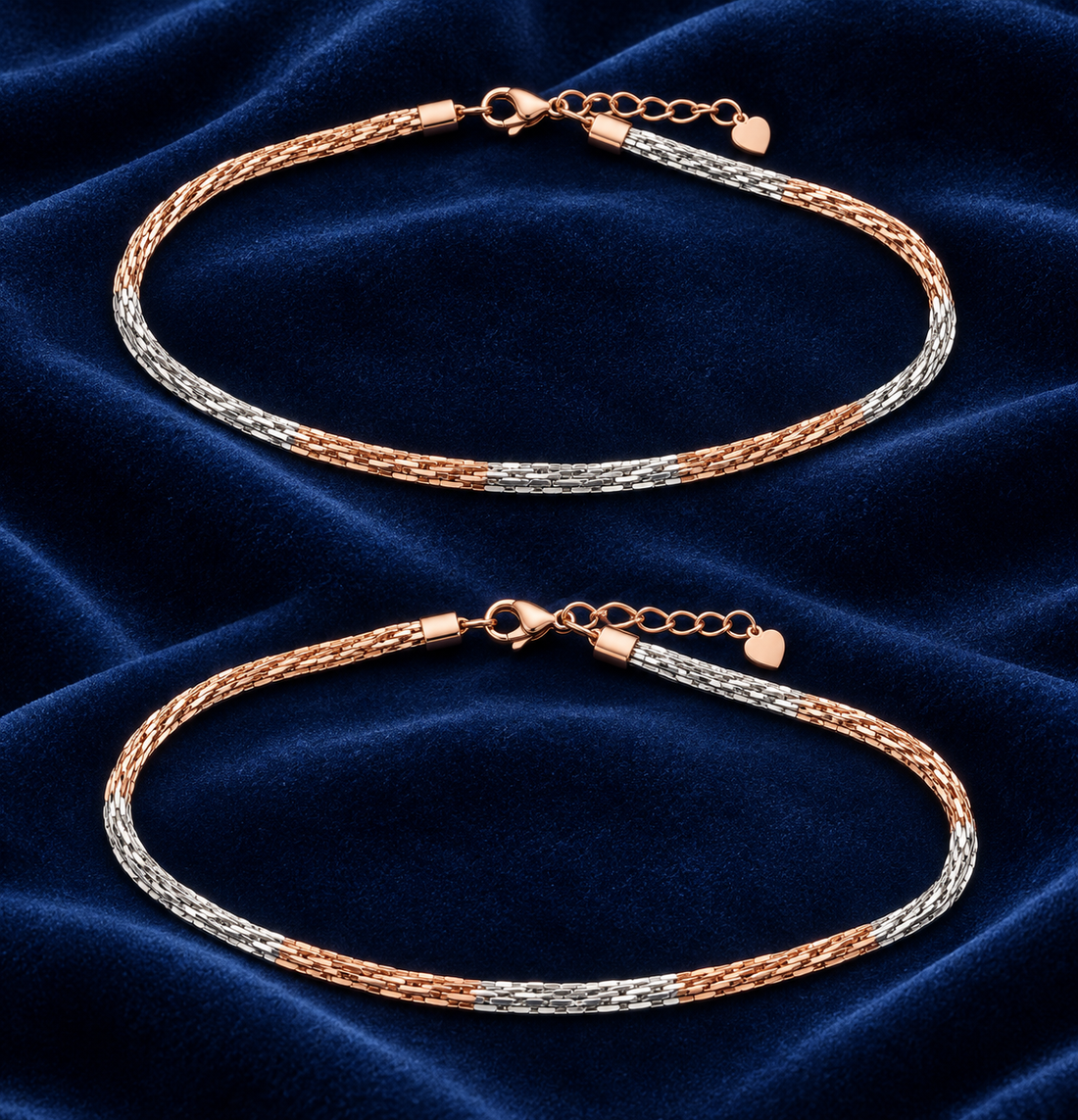 925 Sterling Silver Women's Two-Tone Braided Italian Anklet - Image 2