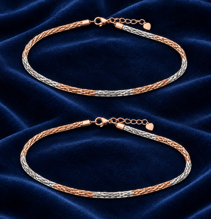 925 Sterling Silver Women's Two-Tone Braided Italian Anklet - Image 2