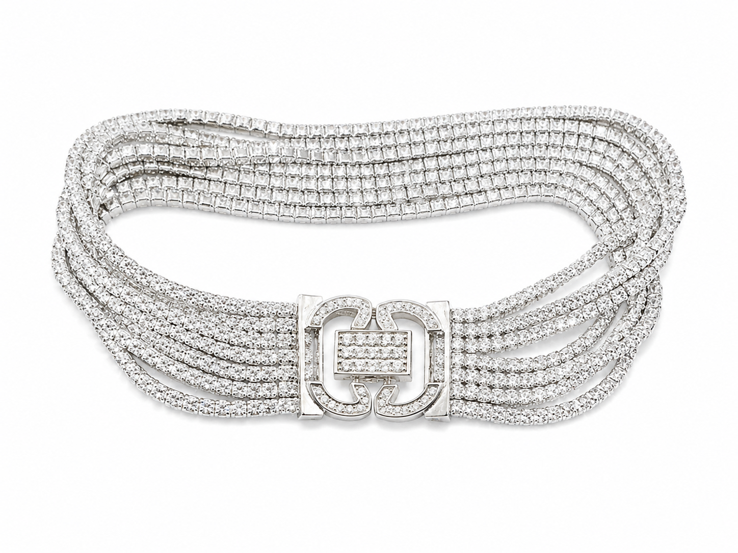 925 Sterling Silver 7-line 1mm Tennis Bracelet - Silver Finish - front view