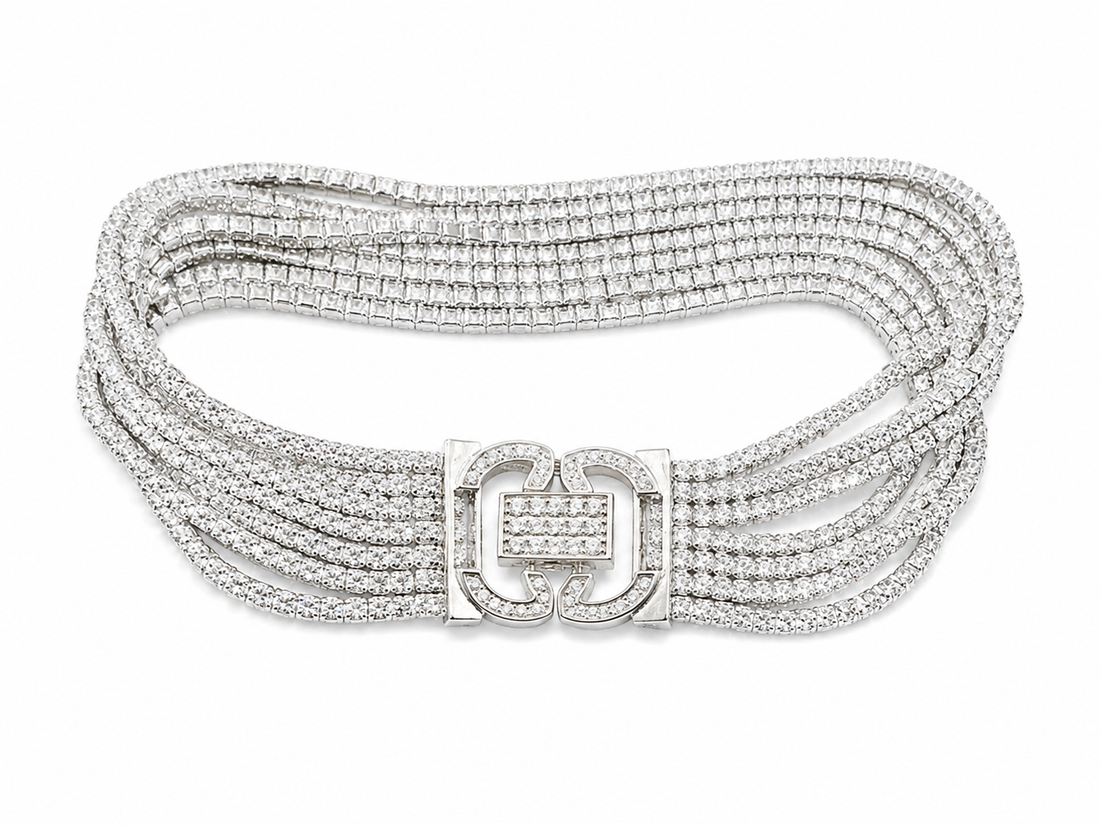 925 Sterling Silver 7-line 1mm Tennis Bracelet - Silver Finish - front view