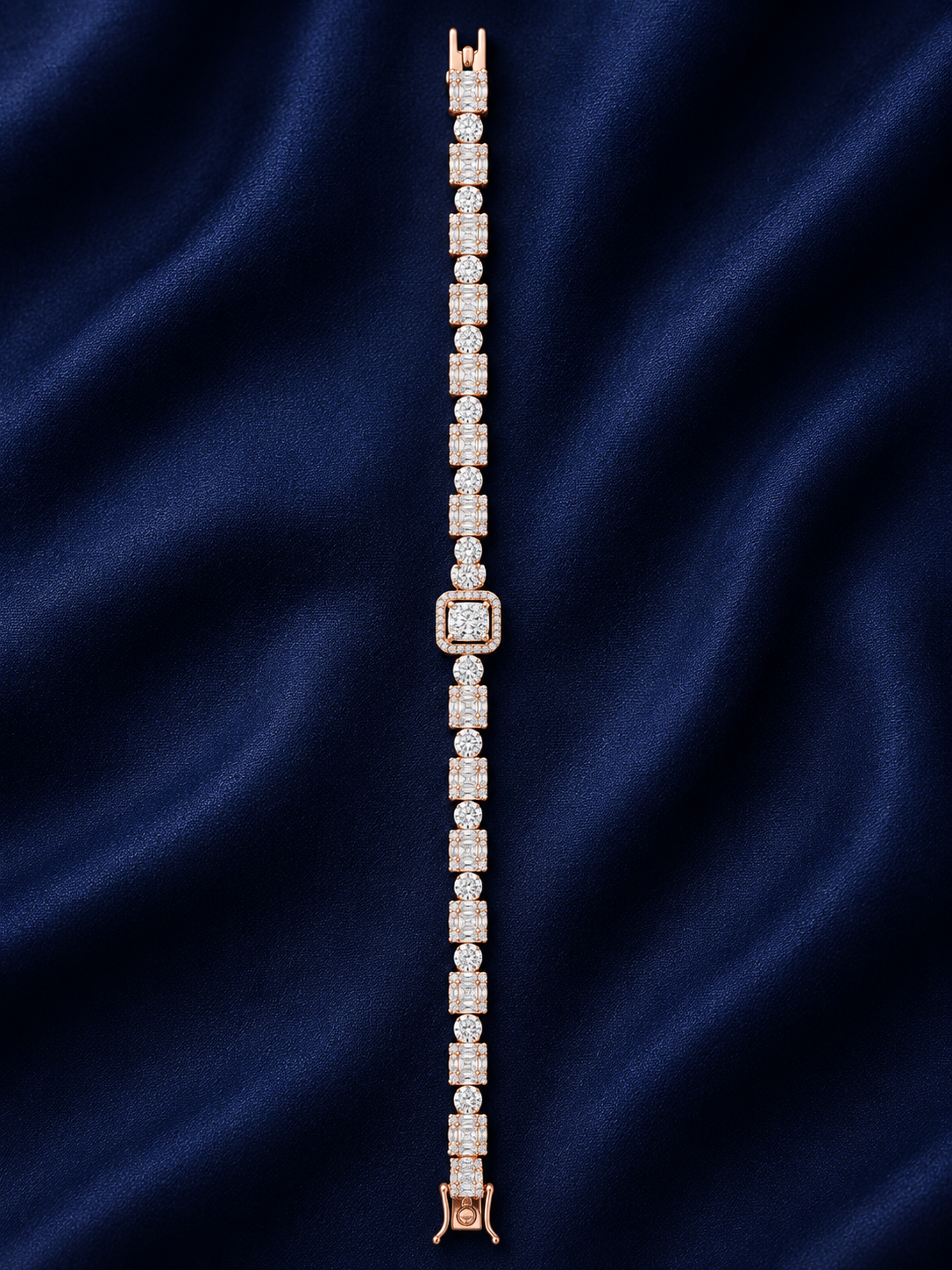 925 Sterling Silver Classic Tennis Bracelet - Rose Gold Finish - front view