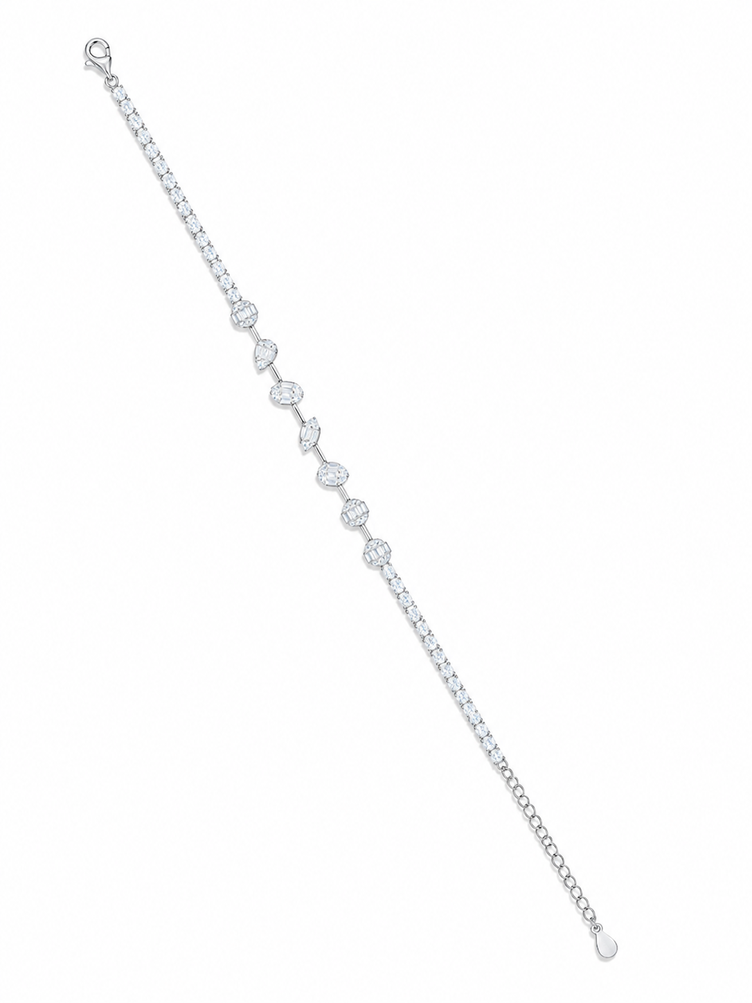 925 Sterling Silver Classic Tennis Bracelet - Silver Finish - front view