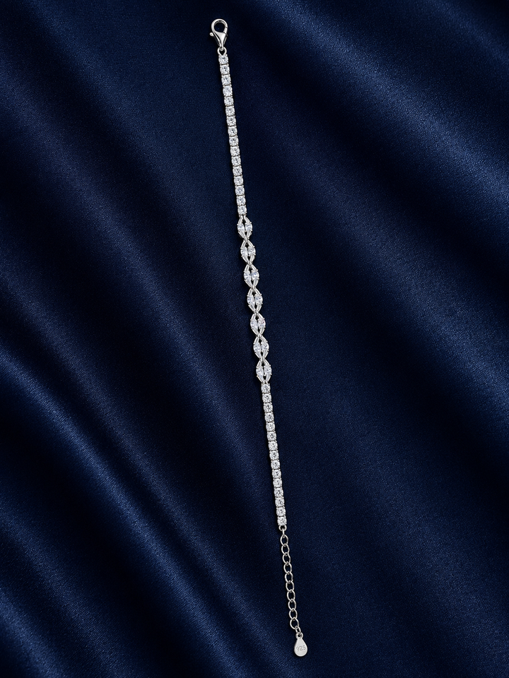 925 Sterling Silver Classic Tennis Bracelet - Silver Finish - front view