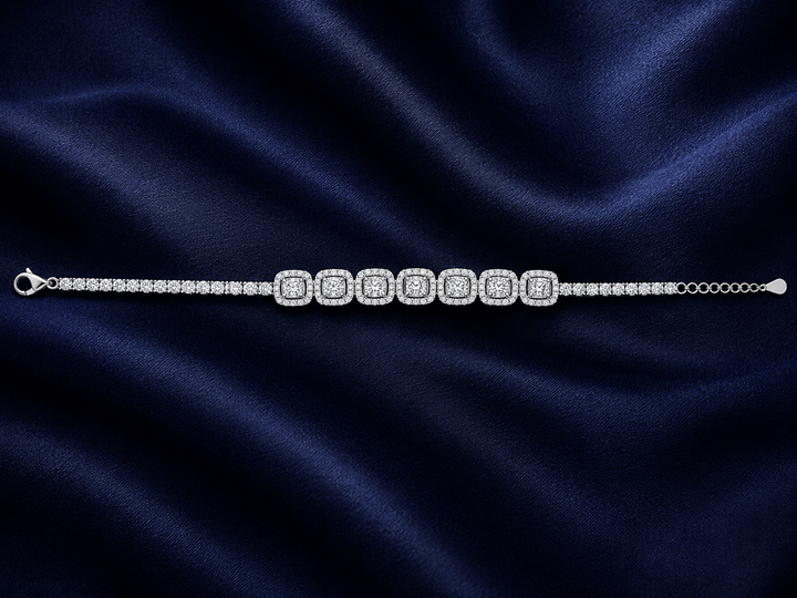 925 Sterling Silver Classic Tennis Bracelet - Silver Finish - front view