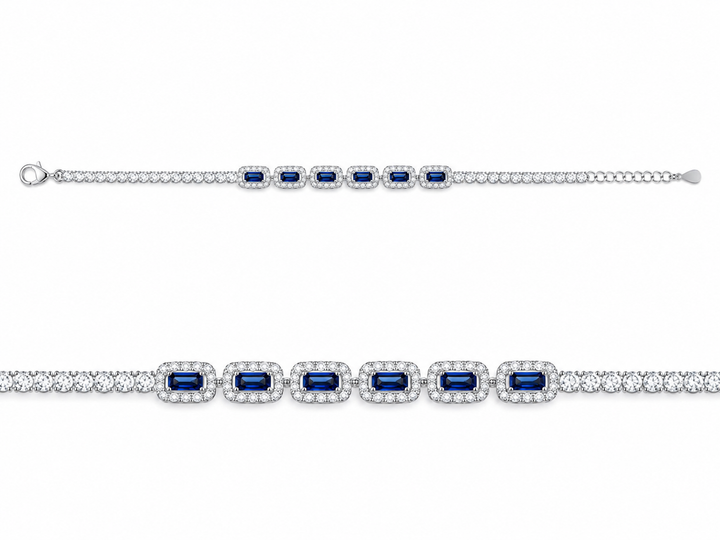925 Sterling Silver Classic Tennis Bracelet - Silver Finish - front view