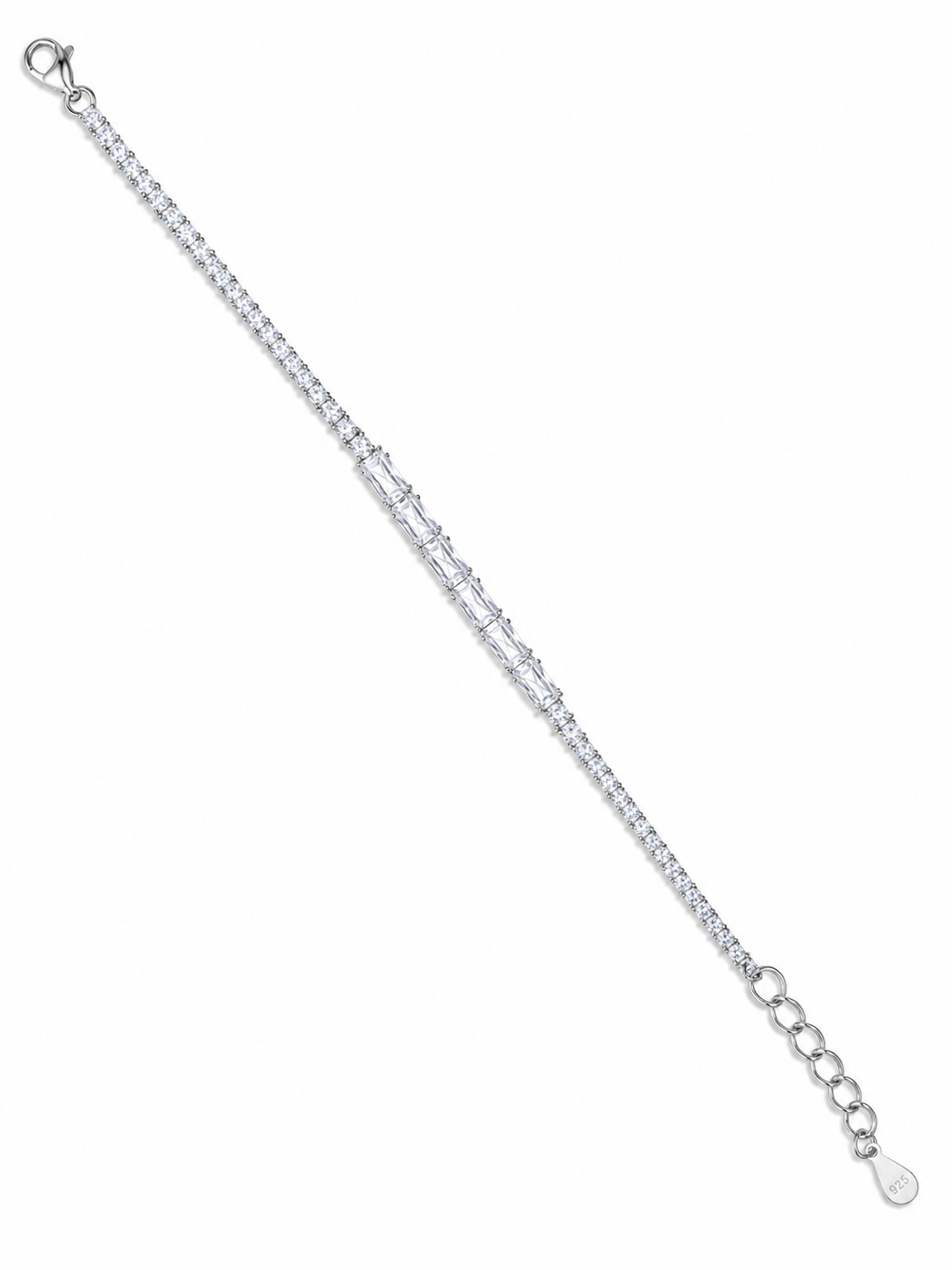 925 Sterling Silver Classic Tennis Bracelet - Silver Finish - front view