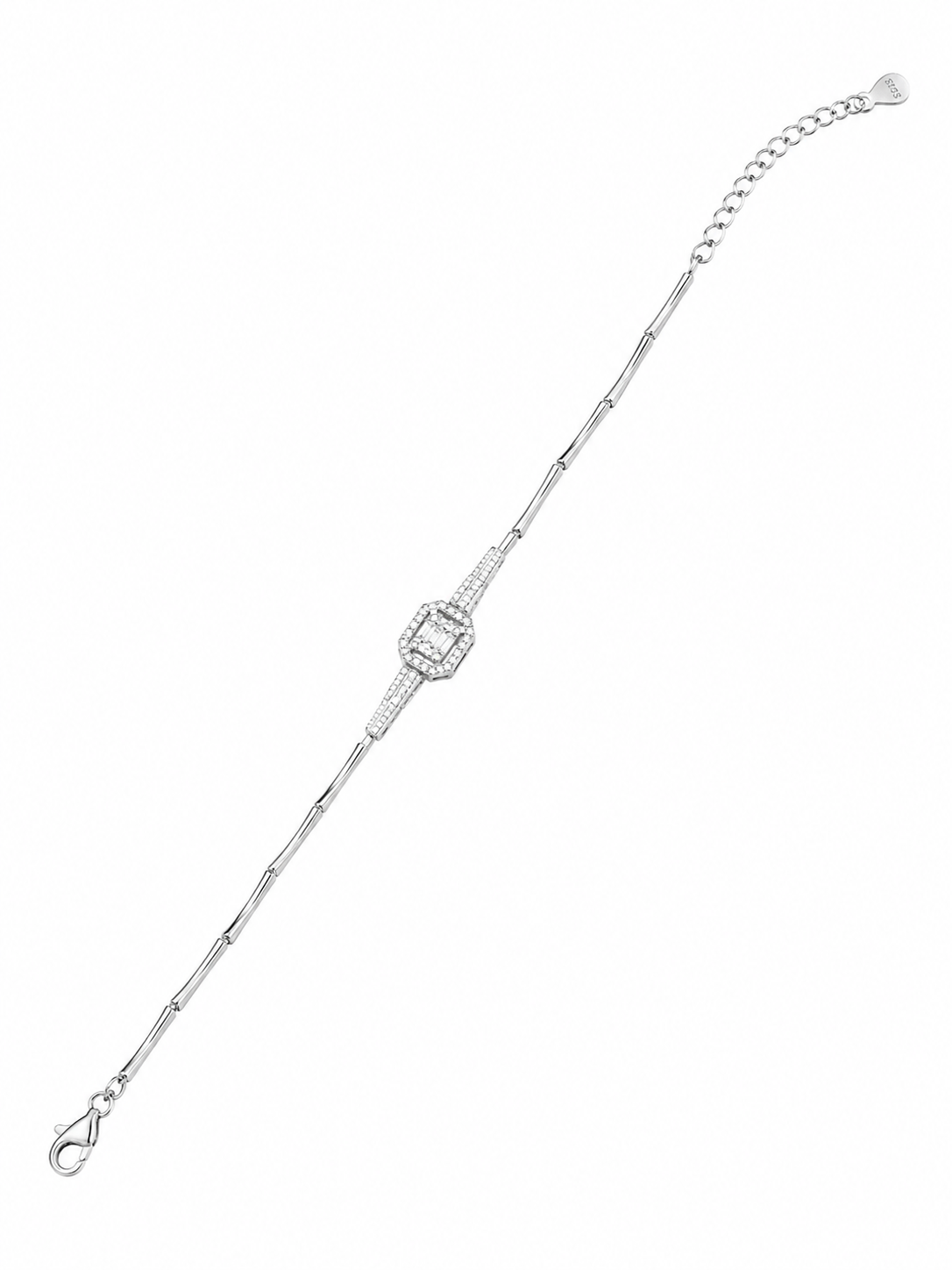 925 Sterling Silver Classic Tennis Bracelet - Silver Finish - front view