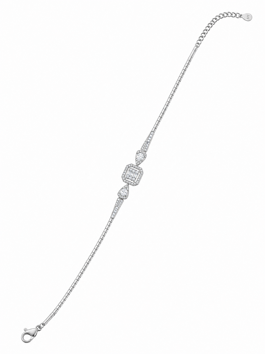 925 Sterling Silver Classic Tennis Bracelet - Silver Finish - front view