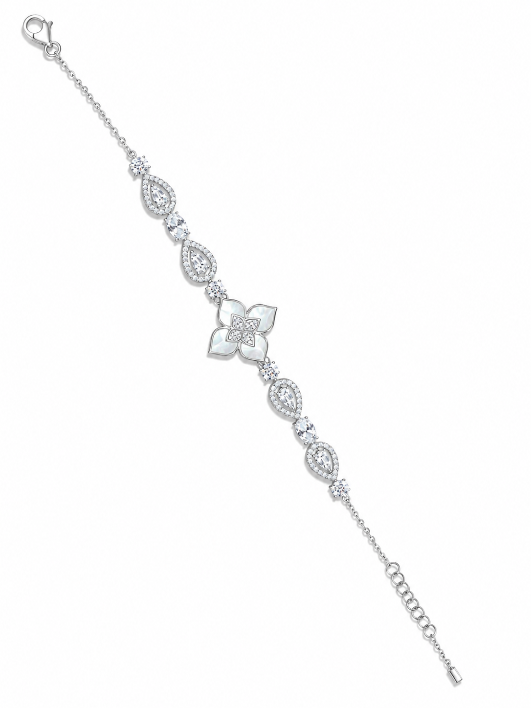 925 Sterling Silver Classic Tennis Bracelet - Silver Finish - front view