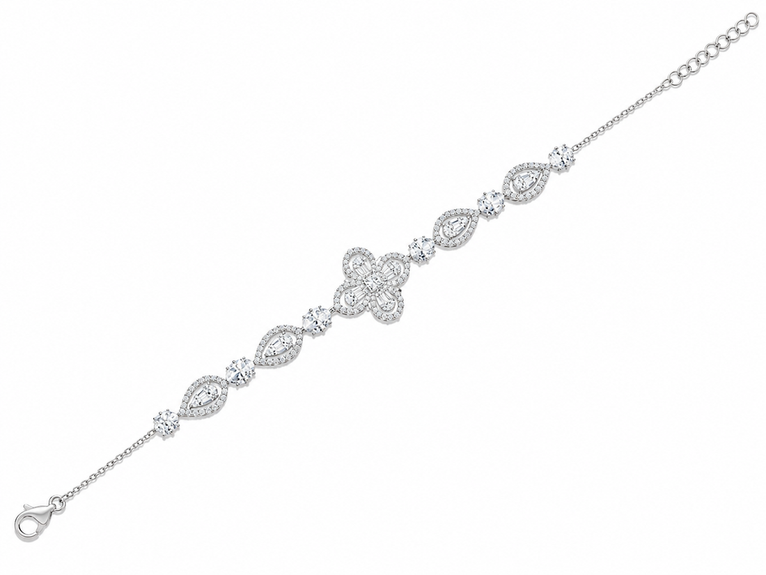 925 Sterling Silver Classic Tennis Bracelet - Silver Finish - front view