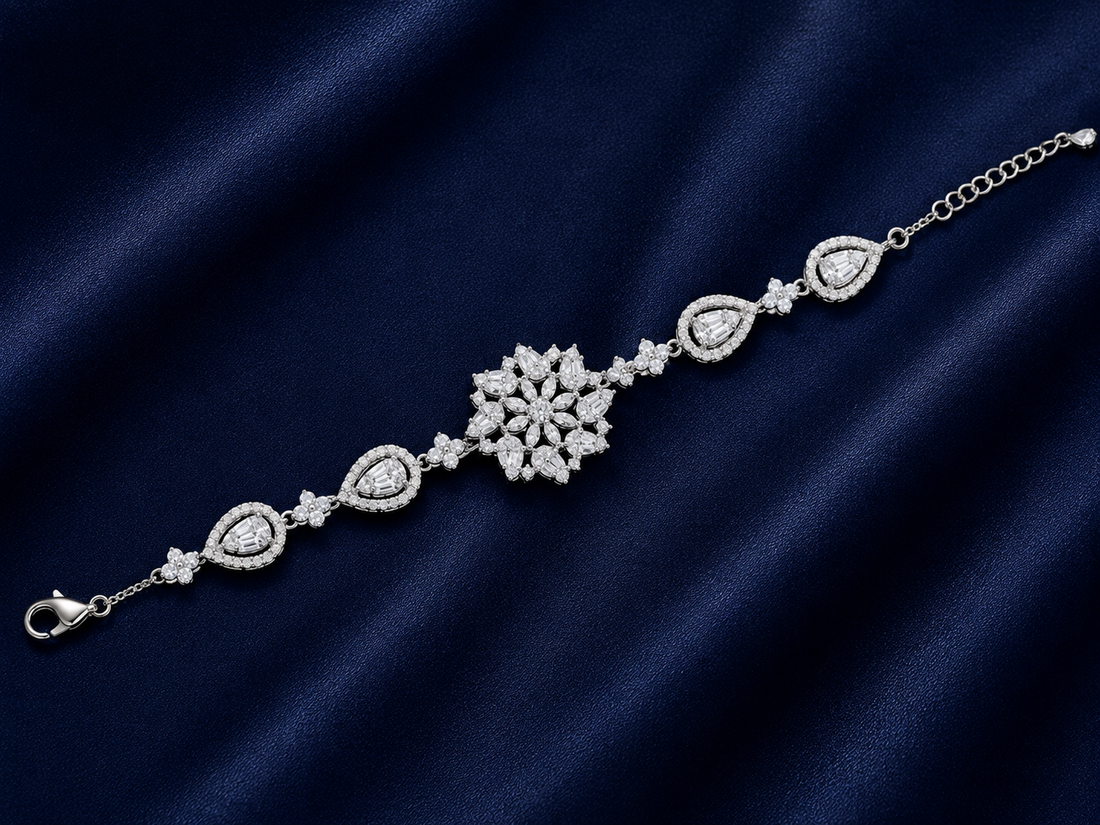 925 Sterling Silver Classic Tennis Bracelet - Silver Finish - front view