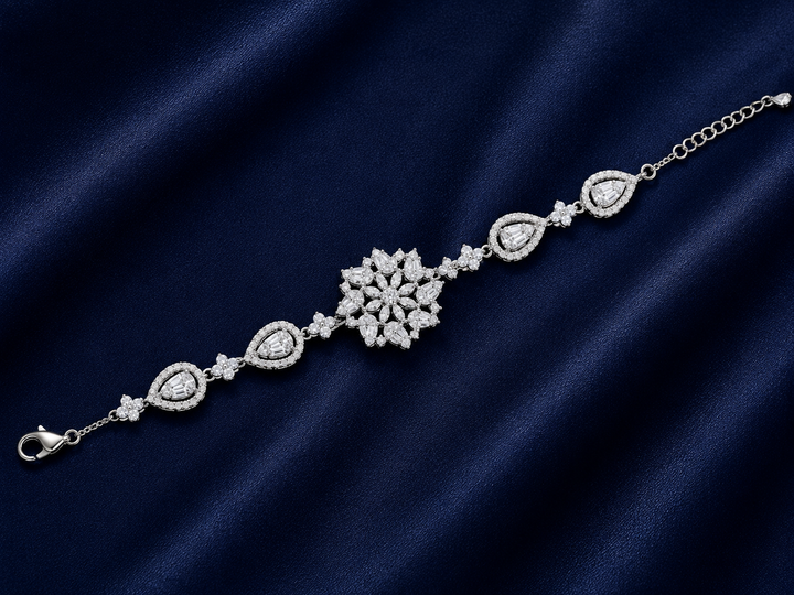 925 Sterling Silver Classic Tennis Bracelet - Silver Finish - front view