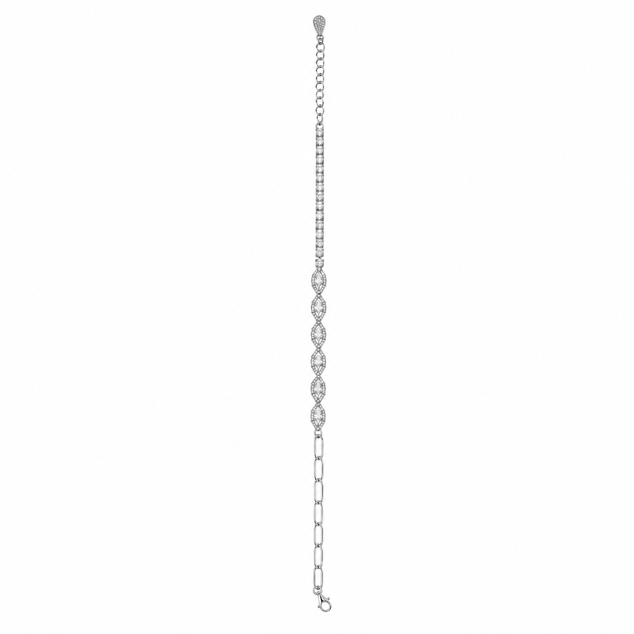 925 Sterling Silver Classic Tennis Bracelet - Silver Finish - front view