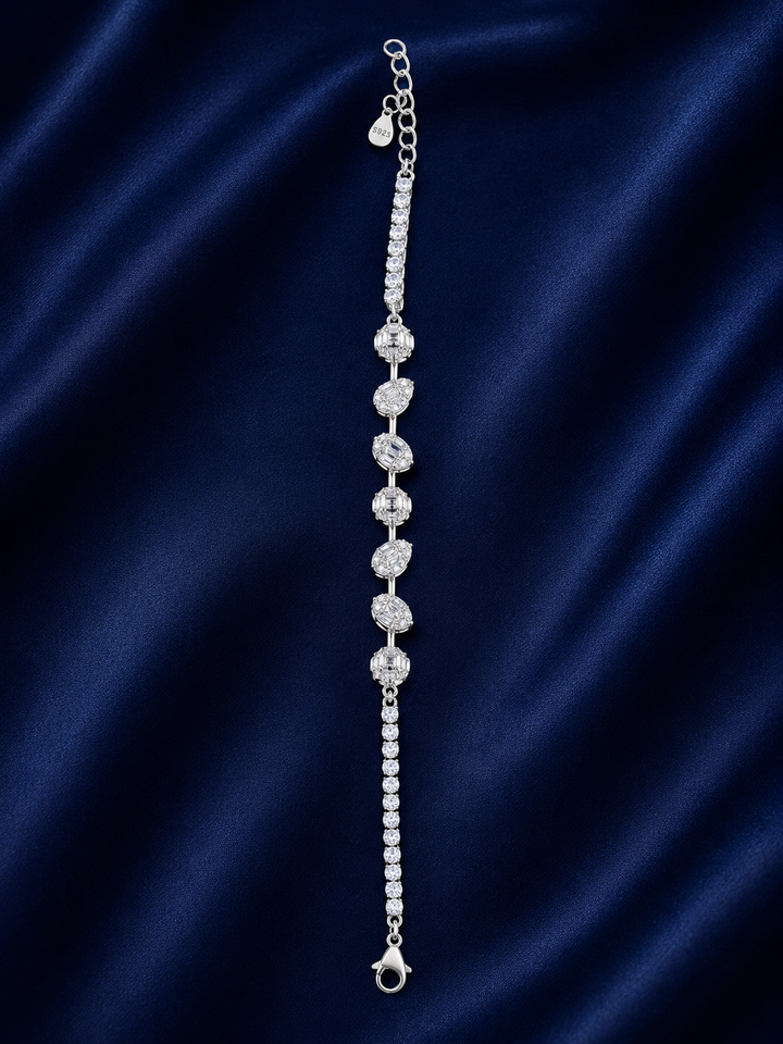 925 Sterling Silver Classic Tennis Bracelet - Silver Finish - front view