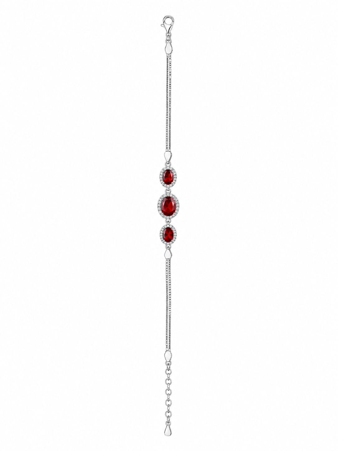925 Sterling Silver Red Bracelet - Silver Finish - front view
