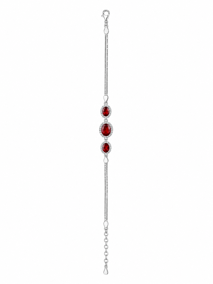925 Sterling Silver Red Bracelet - Silver Finish - front view