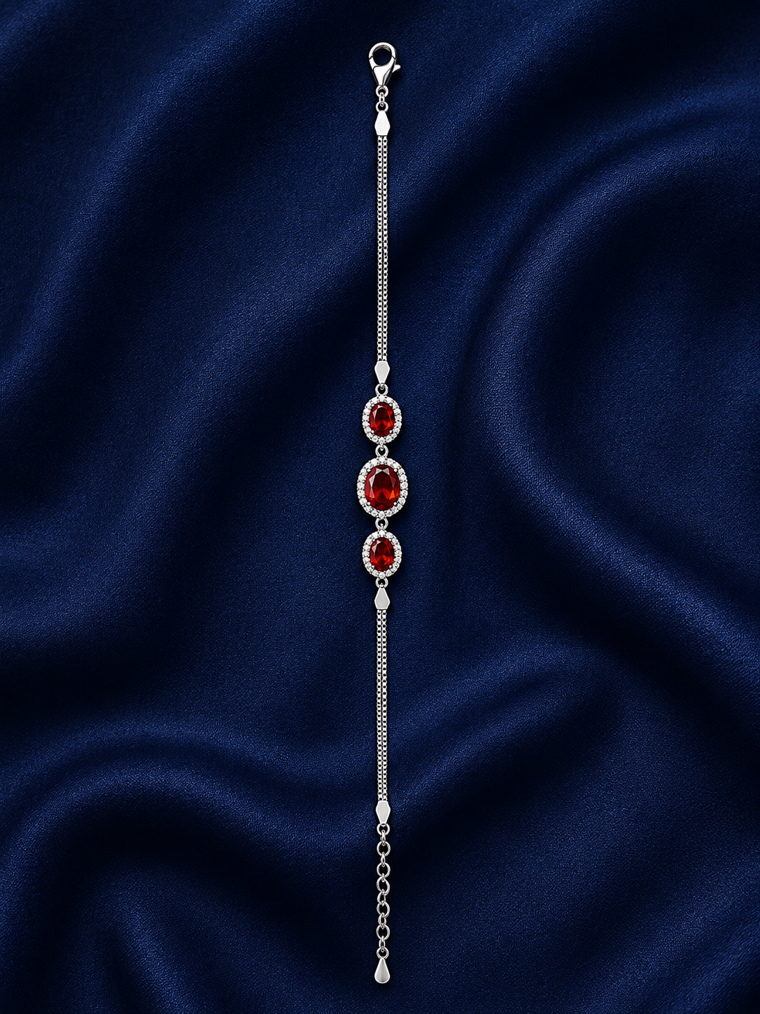 925 Sterling Silver Red Bracelet - Silver Finish - alternate view
