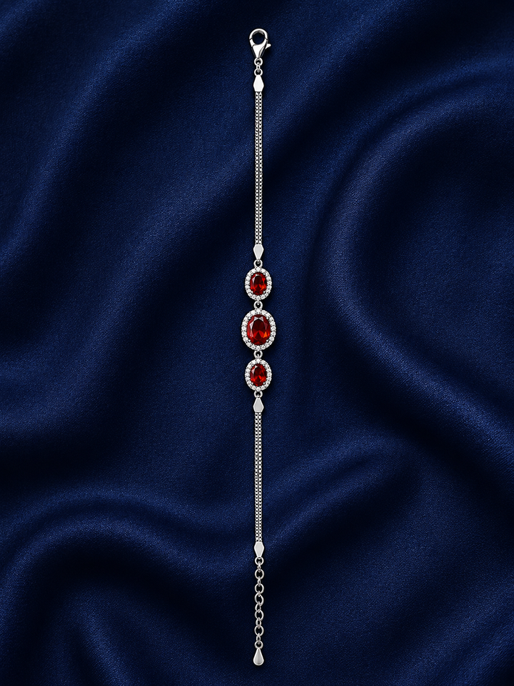 925 Sterling Silver Red Bracelet - Silver Finish - alternate view